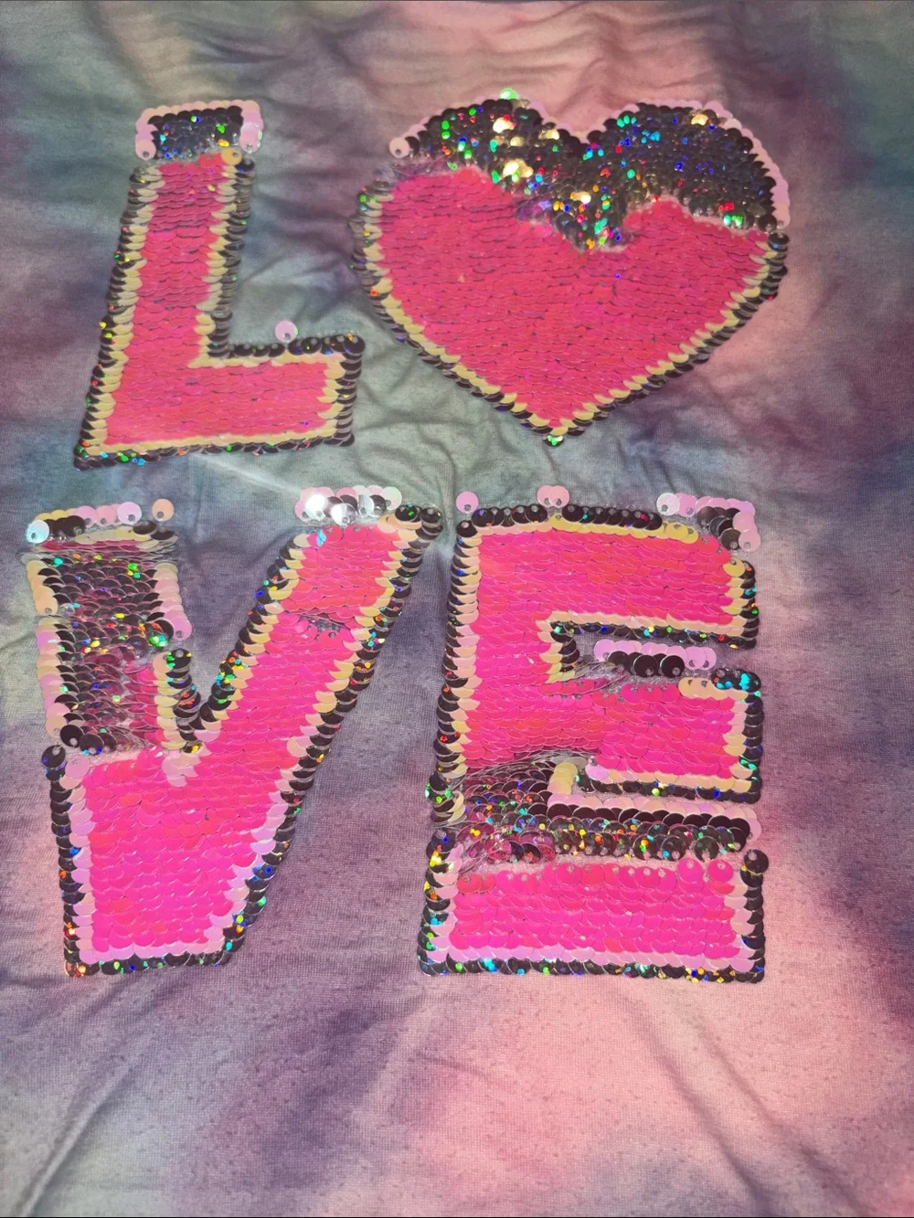 btween Pastel Tie-Dye Short Sleeve Tee with Pink Sequin LOVE